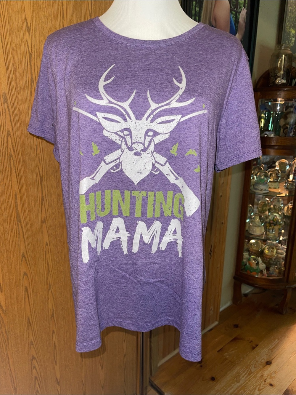 Gildan Purple 'Hunting Mama' Graphic Tee with White & Lime Print